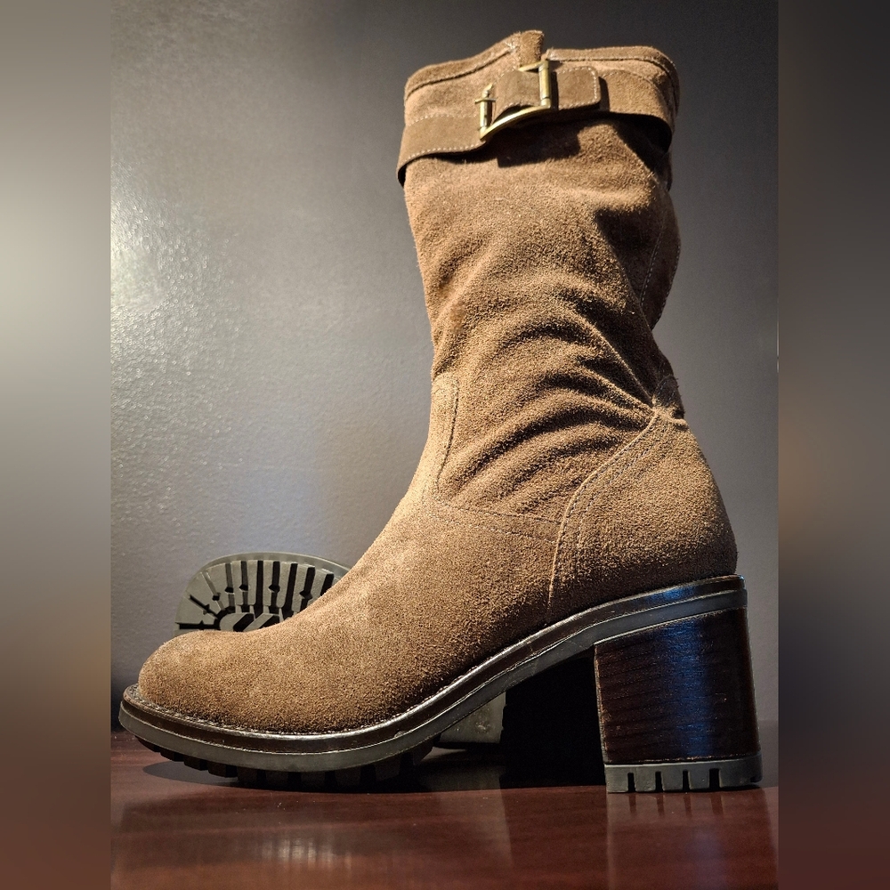Genuine Brown Suede Heeled Boots